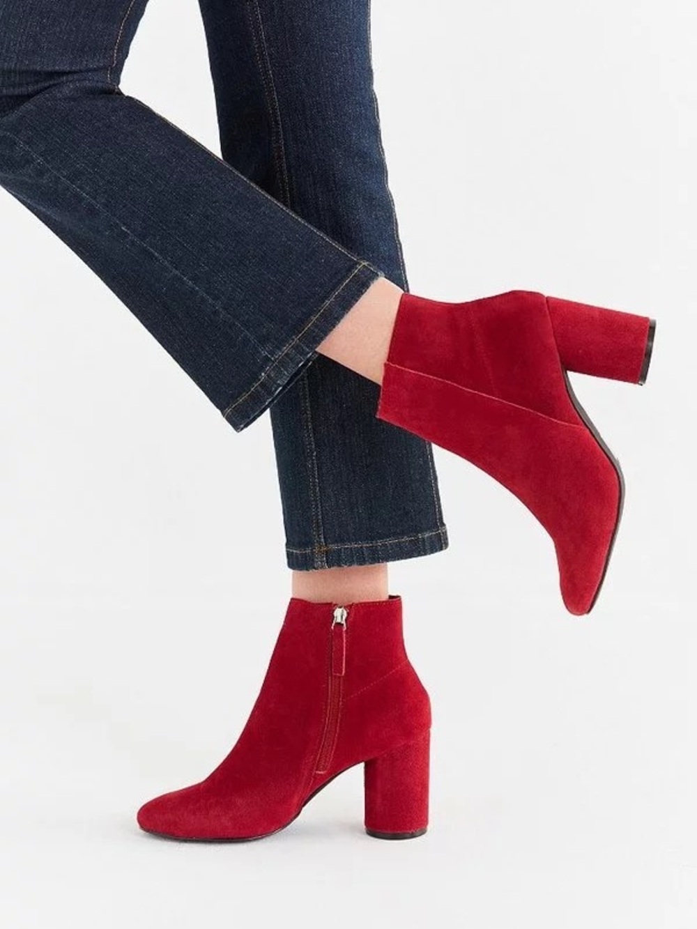 Women's Red Suede Block Heel Ankle Boots